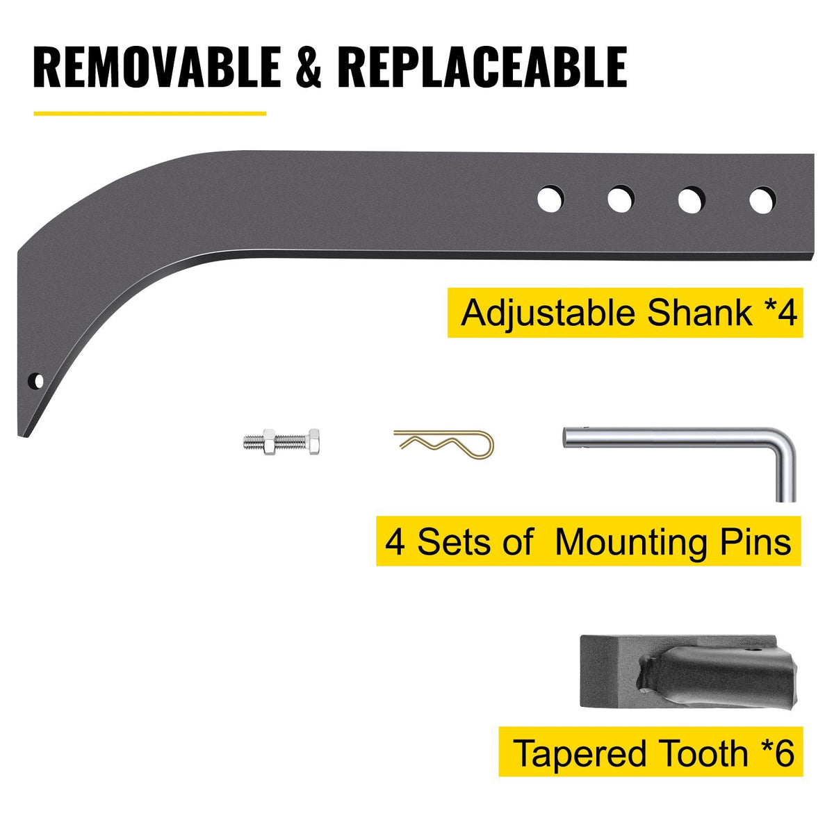 Box Blade Shank, 18\'\' Scarifier Shank, 4 Holes Box Scraper Shank, Ripper Shank with Removable Tapered Teeth and Pins, Adjustable Shanks Assembly for Replacement, Digging, Plowing, 4PCS