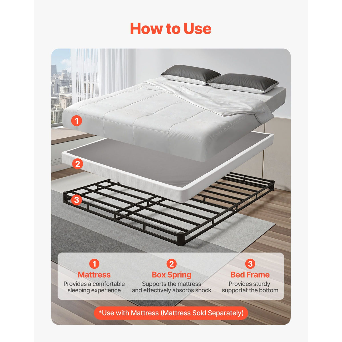 Box Spring, Queen Size Bed Frame with Washable Fabric Cloth, Heavy Duty Metal Frame for Queen Bed, 4 in Mattress Foundation, 3500 lbs Max Weight Capacity, Easy Assembly, 79.1 L x 59.4 W x 4 H in