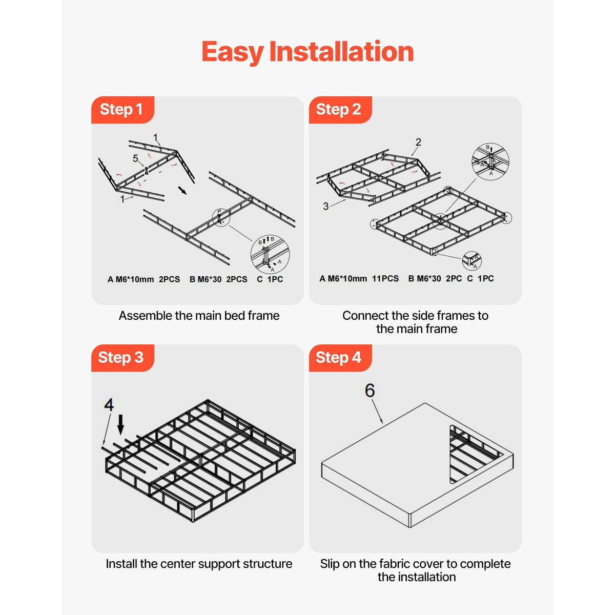 Box Spring, Queen Size Bed Frame with Washable Fabric Cloth, Heavy Duty Metal Frame for Queen Bed, 5.1 in Mattress Foundation, 3500 lbs Max Weight Capacity, Easy Assembly, 79.1 x 59.6 x 5.1 in