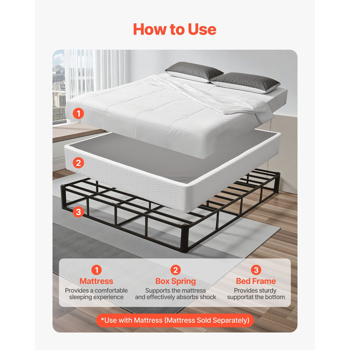 Box Spring, Queen Size Bed Frame with Washable Fabric Cloth, Heavy Duty Metal Frame for Queen Bed, 9.1 in Mattress Foundation, 3500 lbs Max Weight Capacity, Easy Assembly, 79.1 x 59.6 x 9.1 in