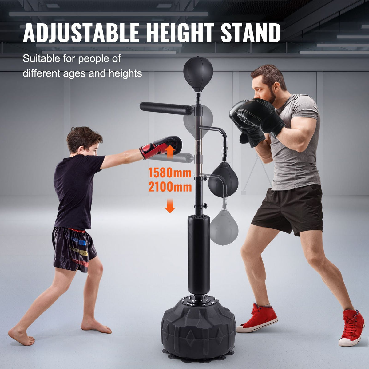 Boxing Speed Trainer, Punching Bag with Stand, Reflex Boxing Bag for Teens & Adults, Height Adjustable Free Standing Strike Bag Set with Gloves, Workout Speed Bag for Home Gym Training, Black