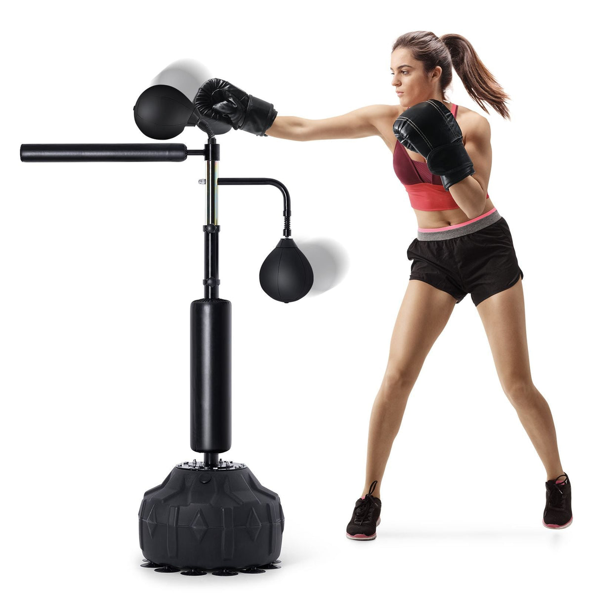 Boxing Speed Trainer, Punching Bag with Stand, Reflex Boxing Bag for Teens & Adults, Height Adjustable Free Standing Strike Bag Set with Gloves, Workout Speed Bag for Home Gym Training, Black