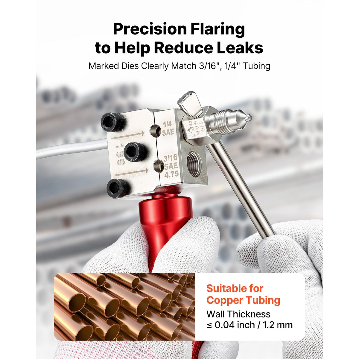Brake Line Flaring Tool Kit, 45° Single & Double Flare Tool for 3/16", 1/4" Copper Tubing - with 2 Forming Dies, Deburring Tool & Toolbox for Automotive Brake Hydraulic Line Repair