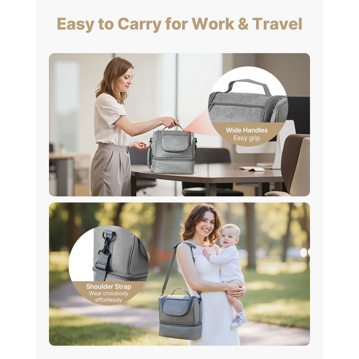 Breast Pump Bag, Breast Feeding Bag with Ice Pack, Fits for S1/S2, Pumping Accessories & Breastmilk Storage, Portable Pump Carrying Case for Work, Travel and Family Use, Grey