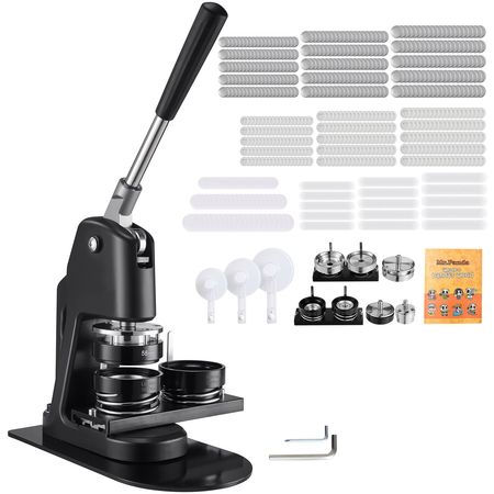 Button Maker Machine, 1.26/2.28/2.95 inch 3-in-1, Plastic Pin Maker with 300pcs Button Parts, Circle Cutter and Magic Book, Reinforced Ergonomic Handle, for DIY Badges, Personalized Pins, Black