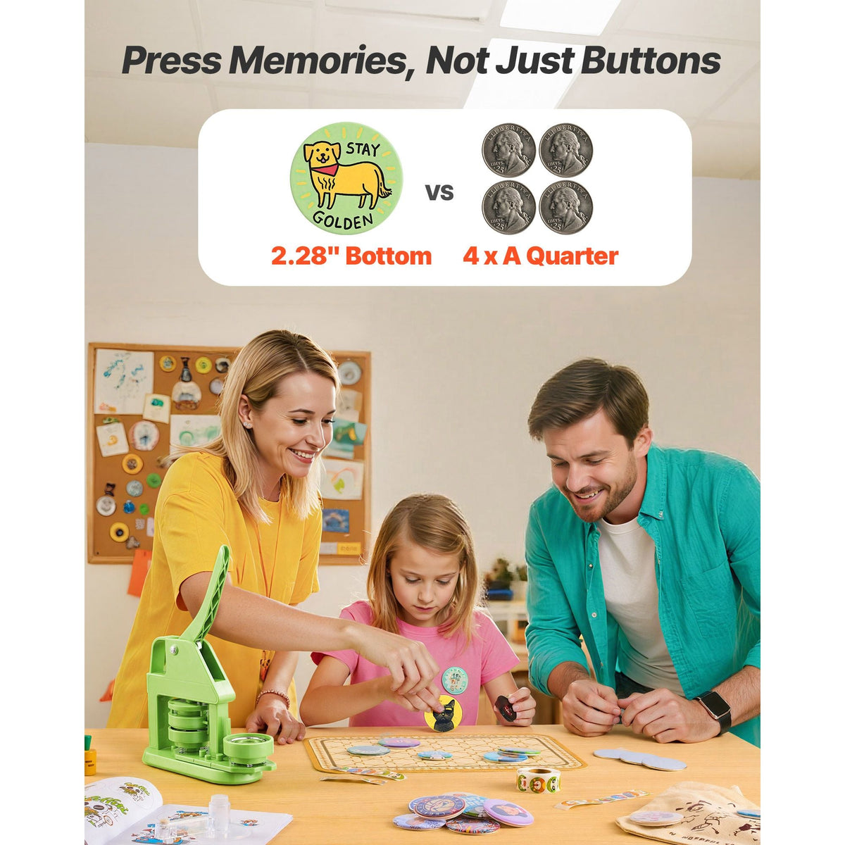 Button Maker Machine, 2.28 in, Plastic Pin Maker with 100pcs Button Parts, Mr. Panda Magic Book, Circle Cutter and Hex Wrenches, Reinforced Ergonomic Handle, for DIY Badges, Personalized Pins