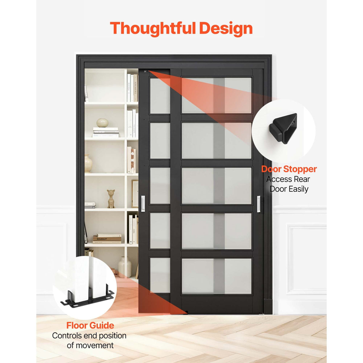 Bypass Sliding Door Hardware Kit, 5 ft Aluminum Alloy Dual-Track Bypass Door Hardware, Smooth and Quiet Sliding, Easy to Install, for 1" to 1 3/4" Thickness 30" Width 2 Door System, for Closet