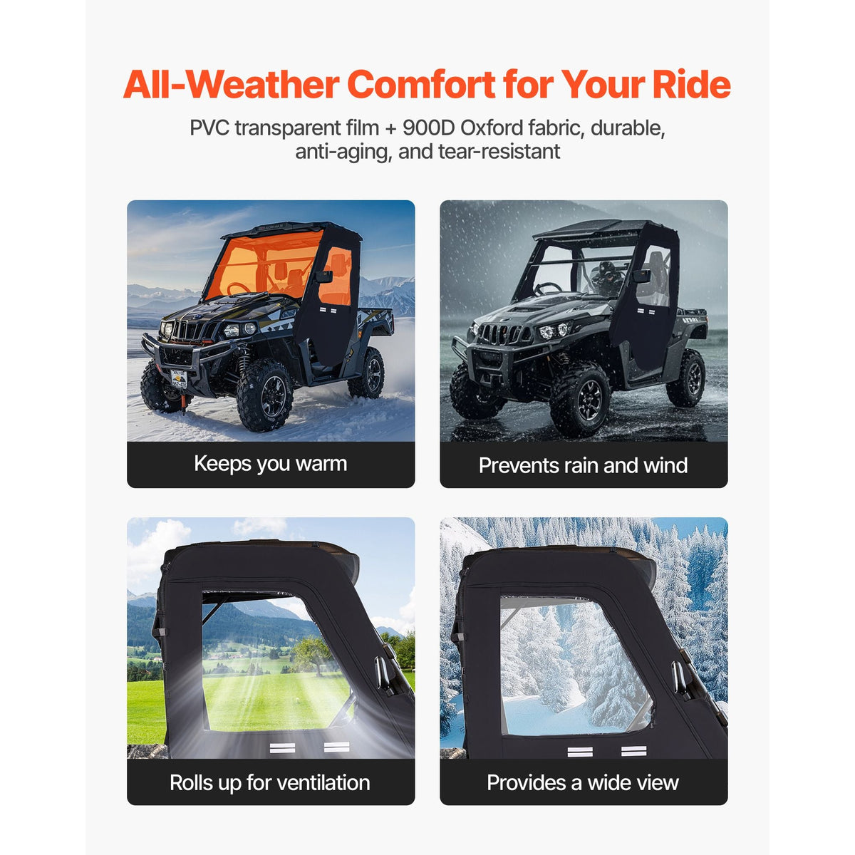 Cab Enclosure Upper Doors, Compatible with Hisun 500 700/Axis 500 700, Soft Upper Doors, Windproof & Waterproof Upgraded Zipper UTV Soft Side Window Kit, Work with Side Mirrors and Windshields