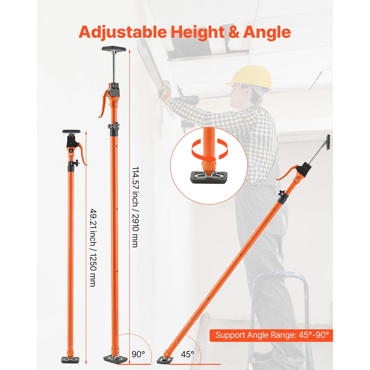 Cabinet Jack Support Pole, 4-Pack, 49.2-114.6 Inch Steel Telescopic Quick Support Rod, Adjustable 3rd Hand System up to 198 lbs Capacity for Installing Cabinets, Lifting Drywall, Cargo Bars