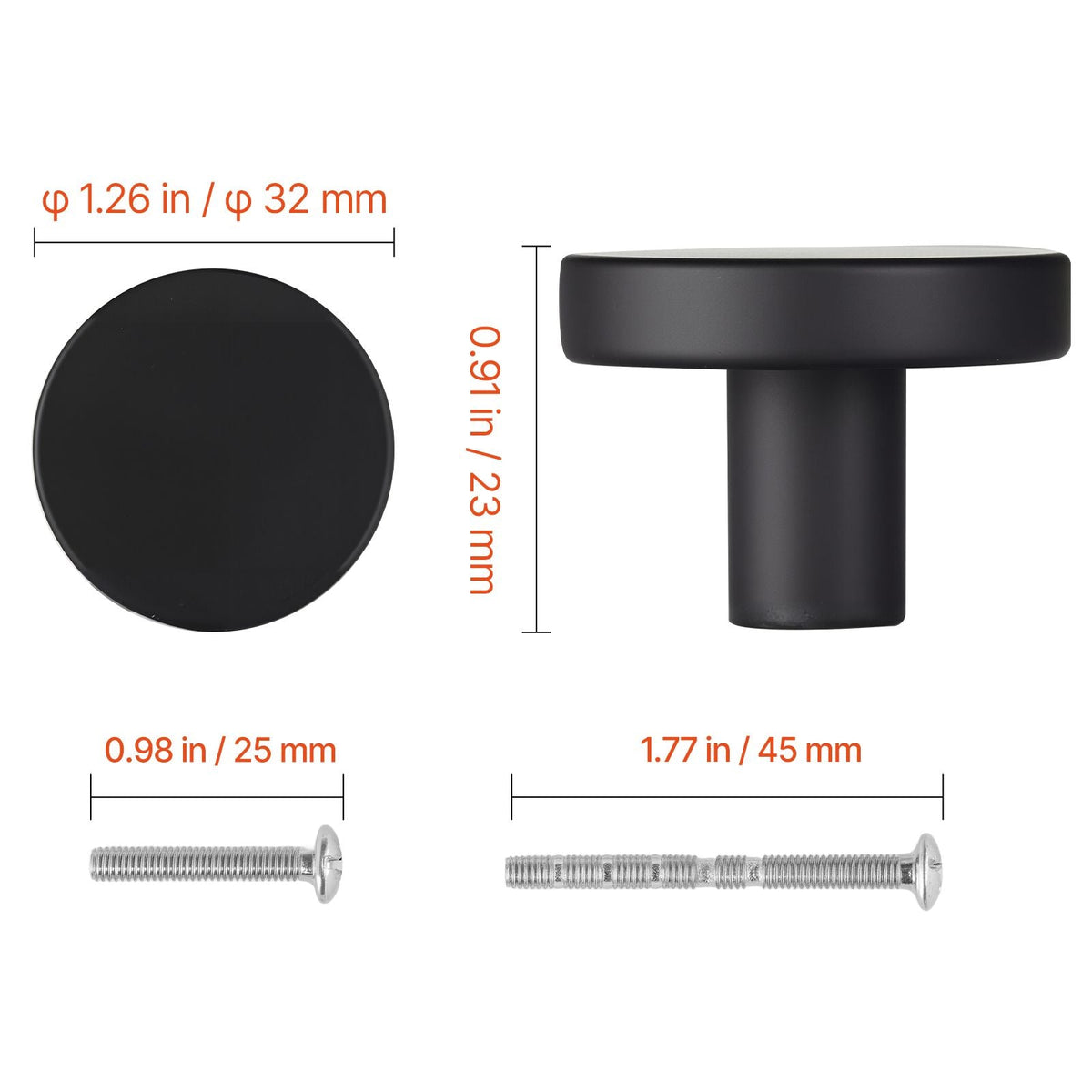 Cabinet Knobs, 10 Pack, 1.26 Inch Black Zinc Alloy Drawer Pulls & Door Handles, Mushroom Kitchen Solid Knobs Dresser Handles, Cupboard Hardware with Screws for Bathroom Closet Cabinets Drawers