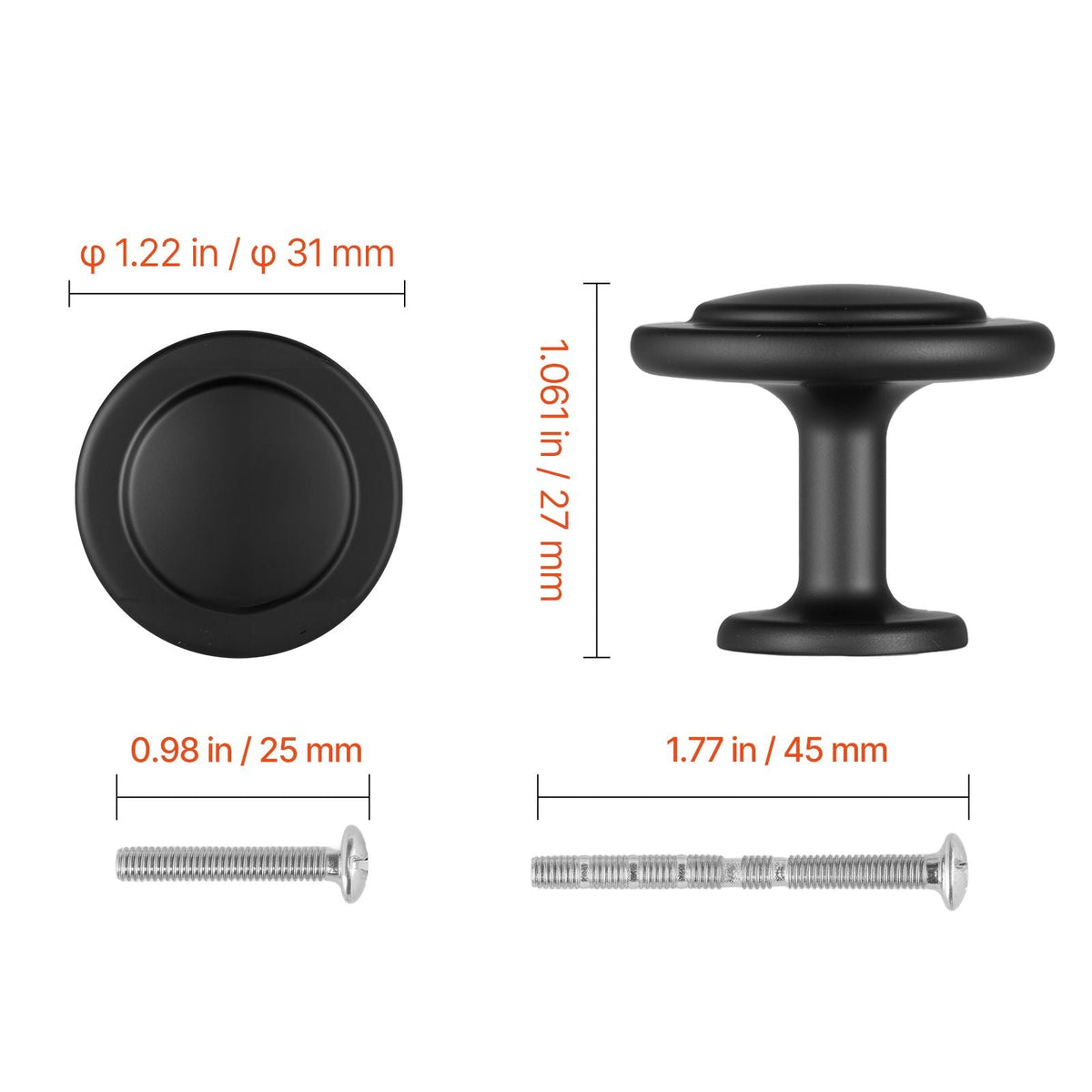 Cabinet Knobs, 30 Pack, 1.22 Inch Black Zinc Alloy Drawer Pulls & Door Handles, Mushroom Kitchen Solid Knobs Dresser Handles, Cupboard Hardware with Screws for Bathroom Closet Cabinets Drawers