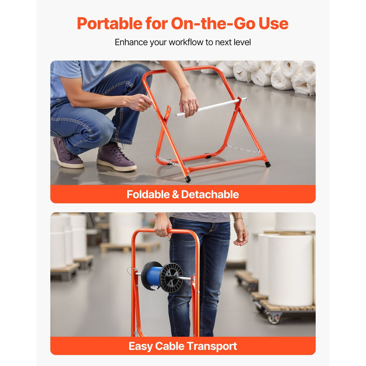 Cable Caddy, Heavy Duty Steel Frame, Spool Holder for Electrical Wires, Portable Wire Dispenser for Up to 20 in Diameter Spools, 100 lbs Capacity for Cable Reels, Electrical Industrial Retail