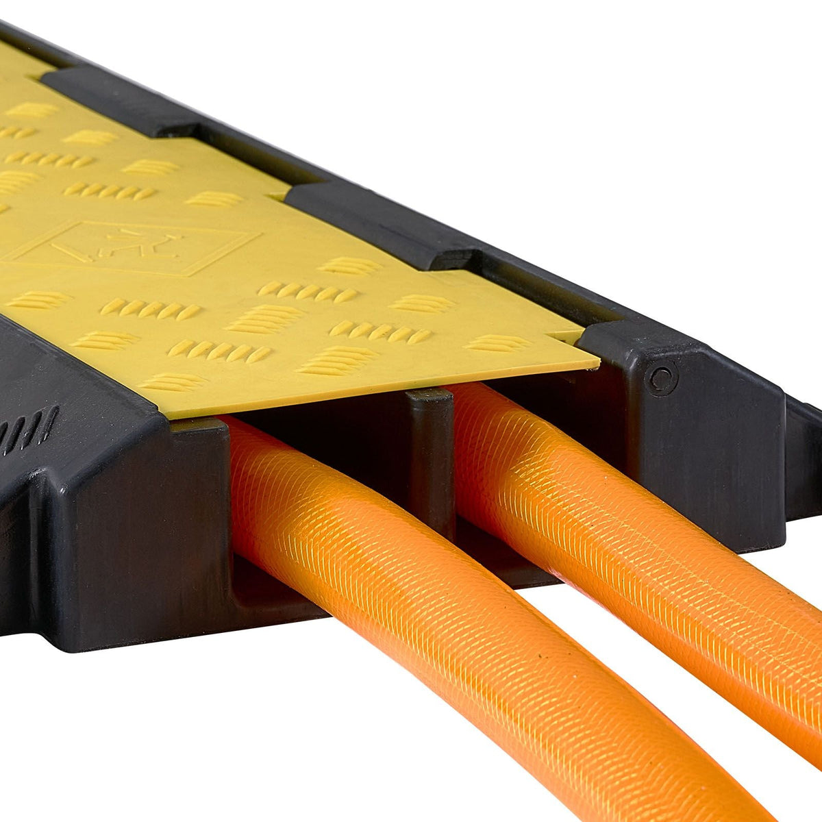 Cable Protector Ramp, 22,000 lbs/axle Capacity, 2 Channel Heavy Duty Rubber Cord Hose Wire Cover, 2.2 x 2 in Channel, Traffic Speed Bump with Flip-Open Top Cover, for Indoor Outdoor, 1 Pack