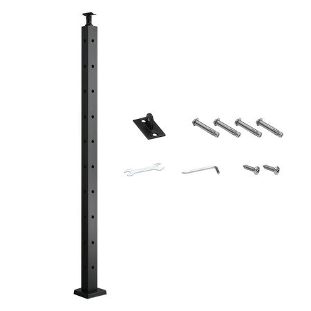 Cable Railing Post, 36x1x2 Inch Corner Railing Post, with L-Shaped Pre-Drilled Holes, Stainless Steel Cable Rail Post with Horizontal and Curved Bracket, 1-Pack, Black, 1JZLGZXHS914IVCFL001V0