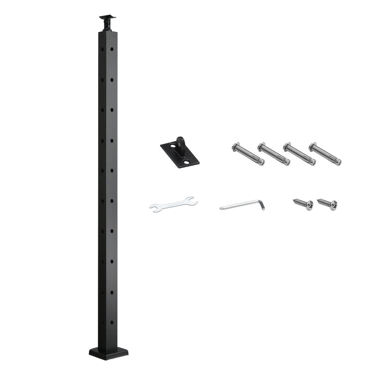 Cable Railing Post, 36x1x2 Inch Corner Railing Post, with L-Shaped Pre-Drilled Holes, Stainless Steel Cable Rail Post with Horizontal and Curved Bracket, 1-Pack, Black, 1JZLGZXHS914IVCFL001V0