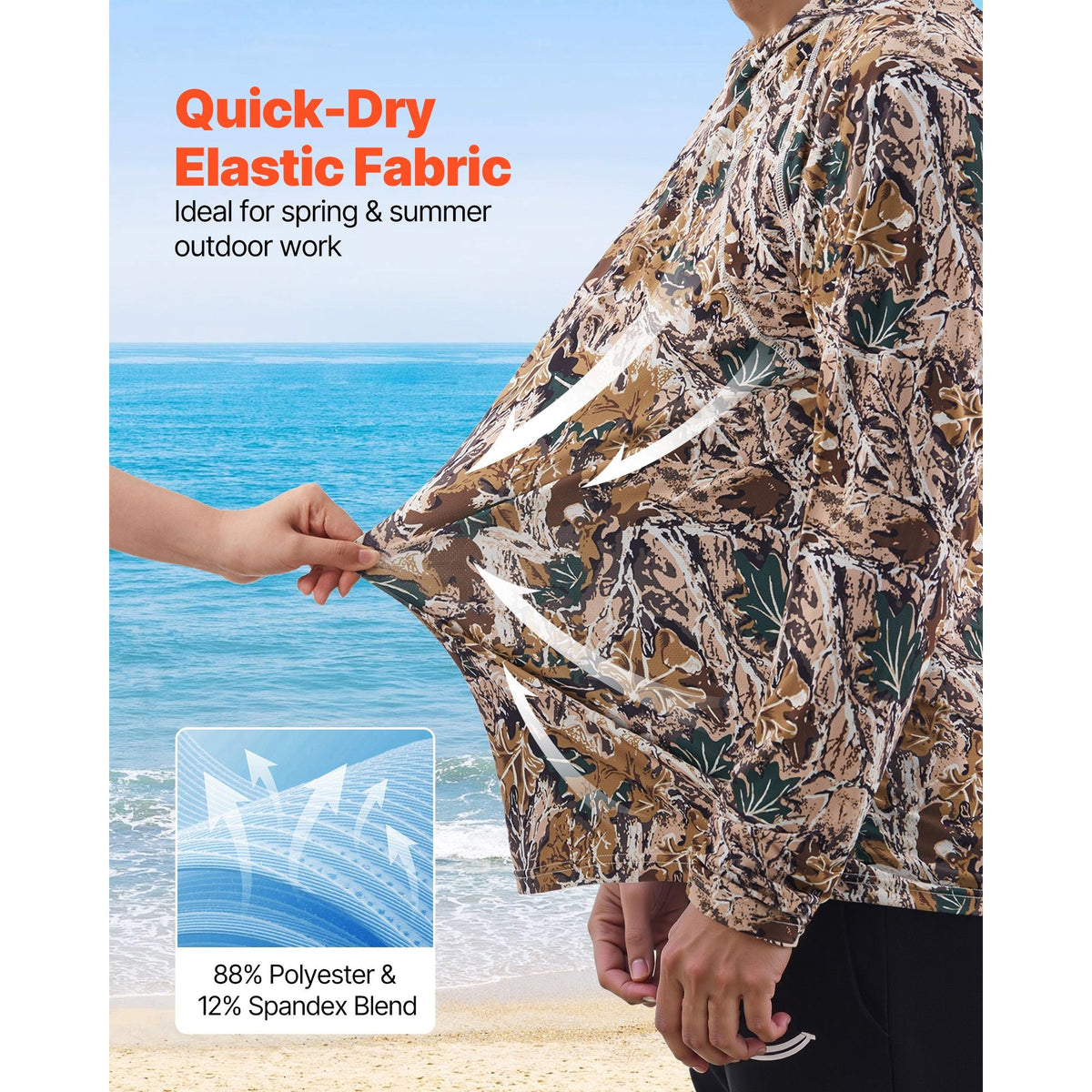 Camo Hoodie, Large Size, Men Pullover Hooded Sweatshirt, Moisture Wicking & Breathable, Quick-dry, Hiking Fishing Shirt with Hood, Long Sleeves Hunting Shirts for Spring & Summer Outdoor Work