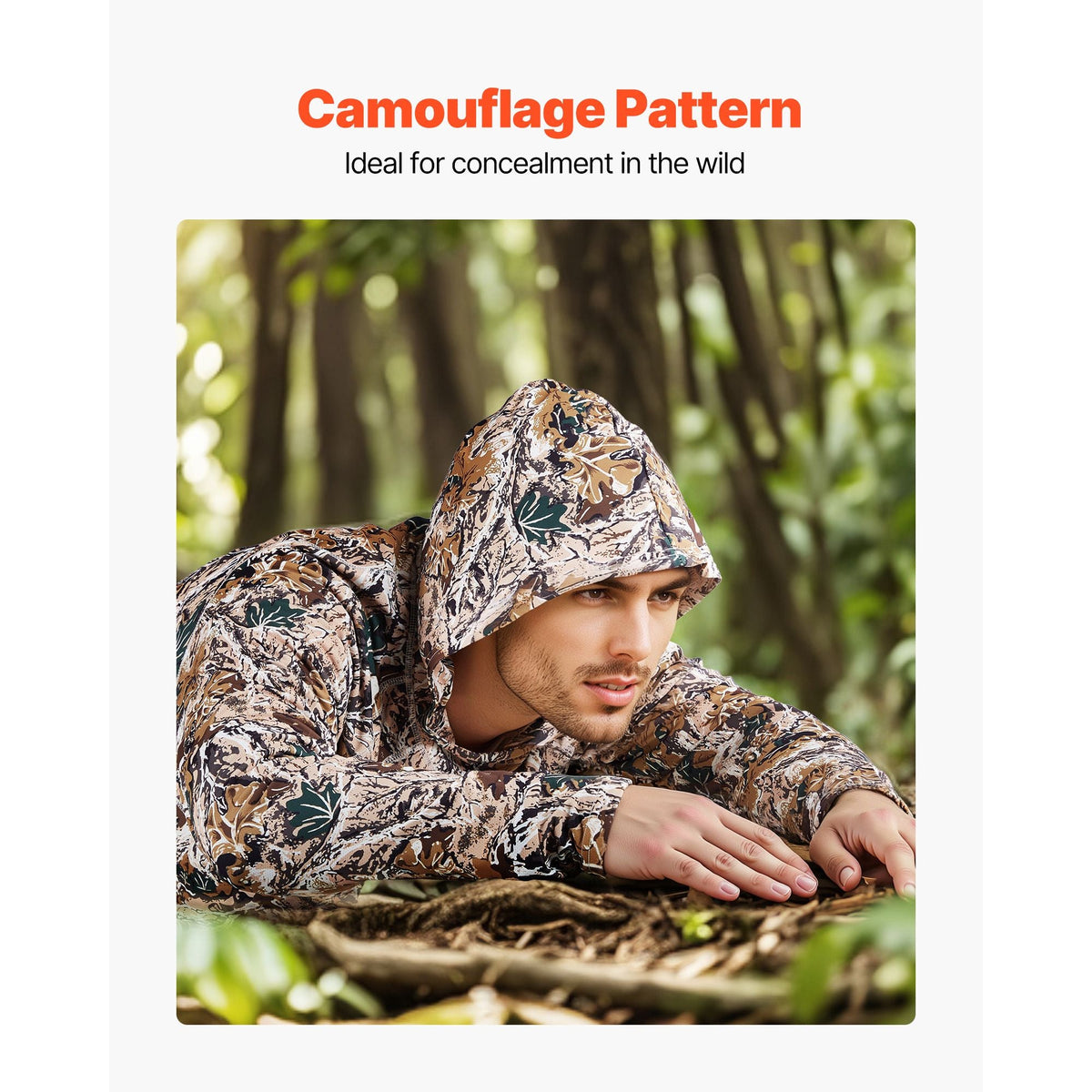 Camo Hoodie, XX-Large Size, Men Pullover Hooded Sweatshirt, Moisture Wicking & Breathable, Quick-dry, Hiking Fishing Shirt with Hood, Long Sleeves Hunting Shirts for Spring & Summer Outdoor Work