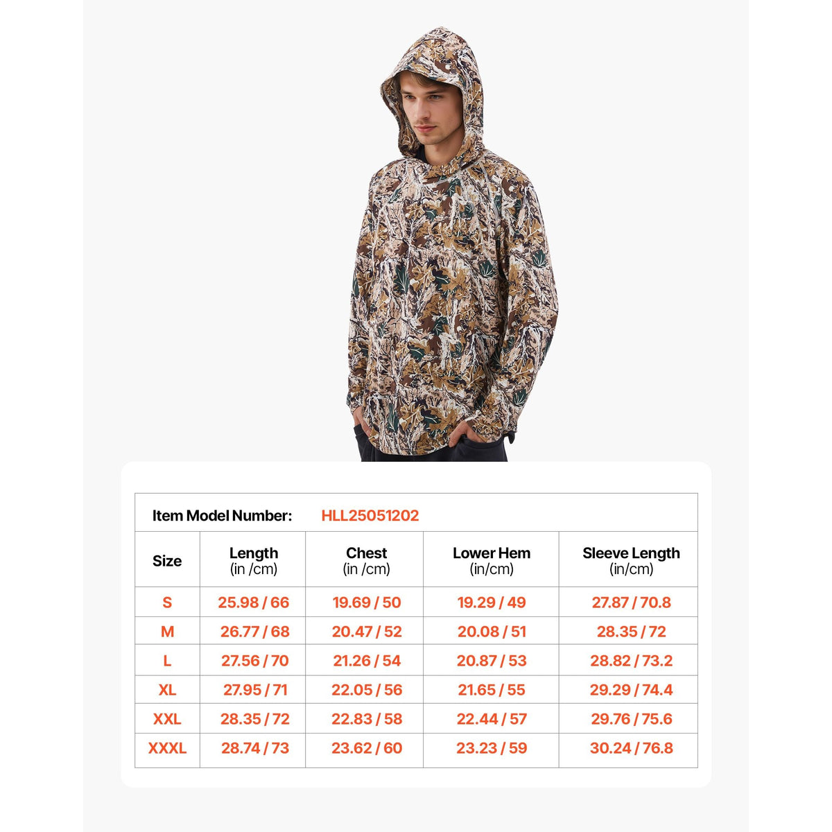 Camo Hoodie, XX-Large Size, Men Pullover Hooded Sweatshirt, Moisture Wicking & Breathable, Quick-dry, Hiking Fishing Shirt with Hood, Long Sleeves Hunting Shirts for Spring & Summer Outdoor Work