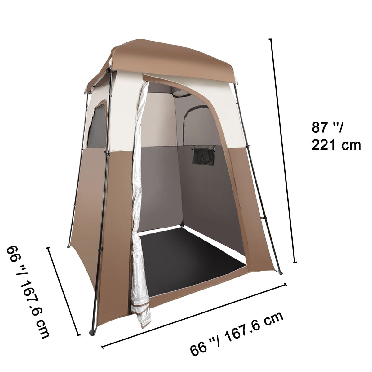 Camping Shower Tent, 66" x 66" x 87" 1 Room Oversize Outdoor Portable Shelter, Privacy Tent with Detachable Top, Pockets, Hanging Rope and Clothesline, for Dressing, Changing, Toilet, Bathroom