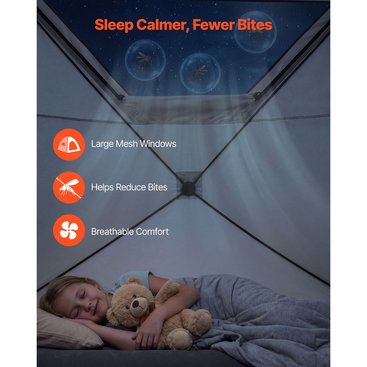 Camping Tent, 4 Person Pop Up Instant Cabin Tent with Large Mesh Windows, 60 Seconds Easy Setup, Portable Cabin Hub Tents with Carry Bag for Family Outdoor Camping & Hiking, Upgraded Ventilation