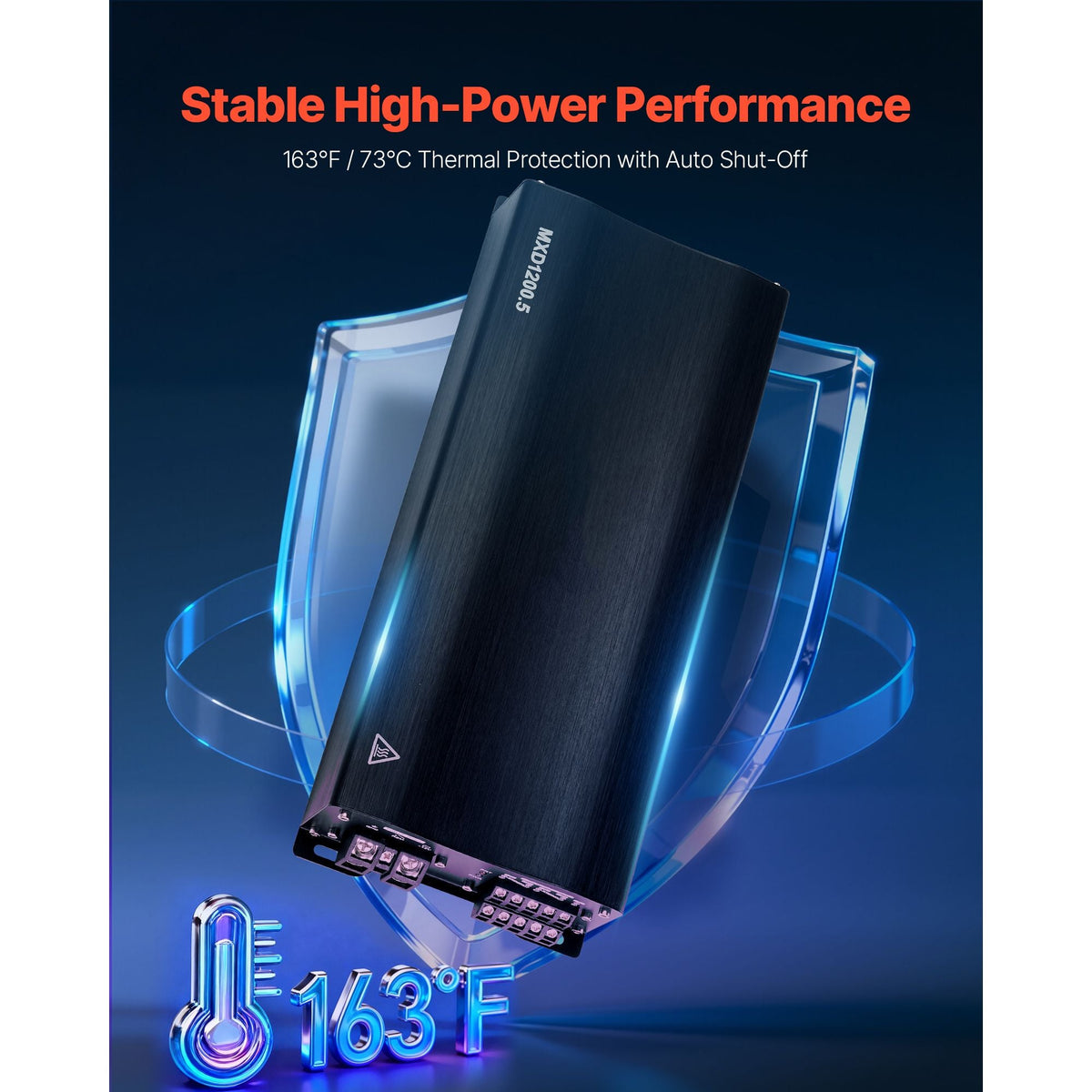 Car Audio Amplifier, 5-Channel Bridgeable Car Amplifier, Multichannel Class D Stereo Amp, Max. 4 x 100W at 4 Ohms / 4 x 200W at 2 Ohms + 1 x 1000W at 2 Ohms / 1 x 500W at 4 Ohms, for Vehicles