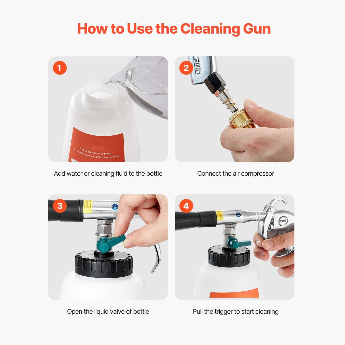 Car Cleaning Gun, 6-9.2 Bar High-Pressure Air Blow Gun with 2 Set Nozzles & 1L Liquid Bottle, Vortex Cleaning Gun, Quickly Blasts Dirt and Dust from Surface, Suitable for 1/4 NPT Air Compressor