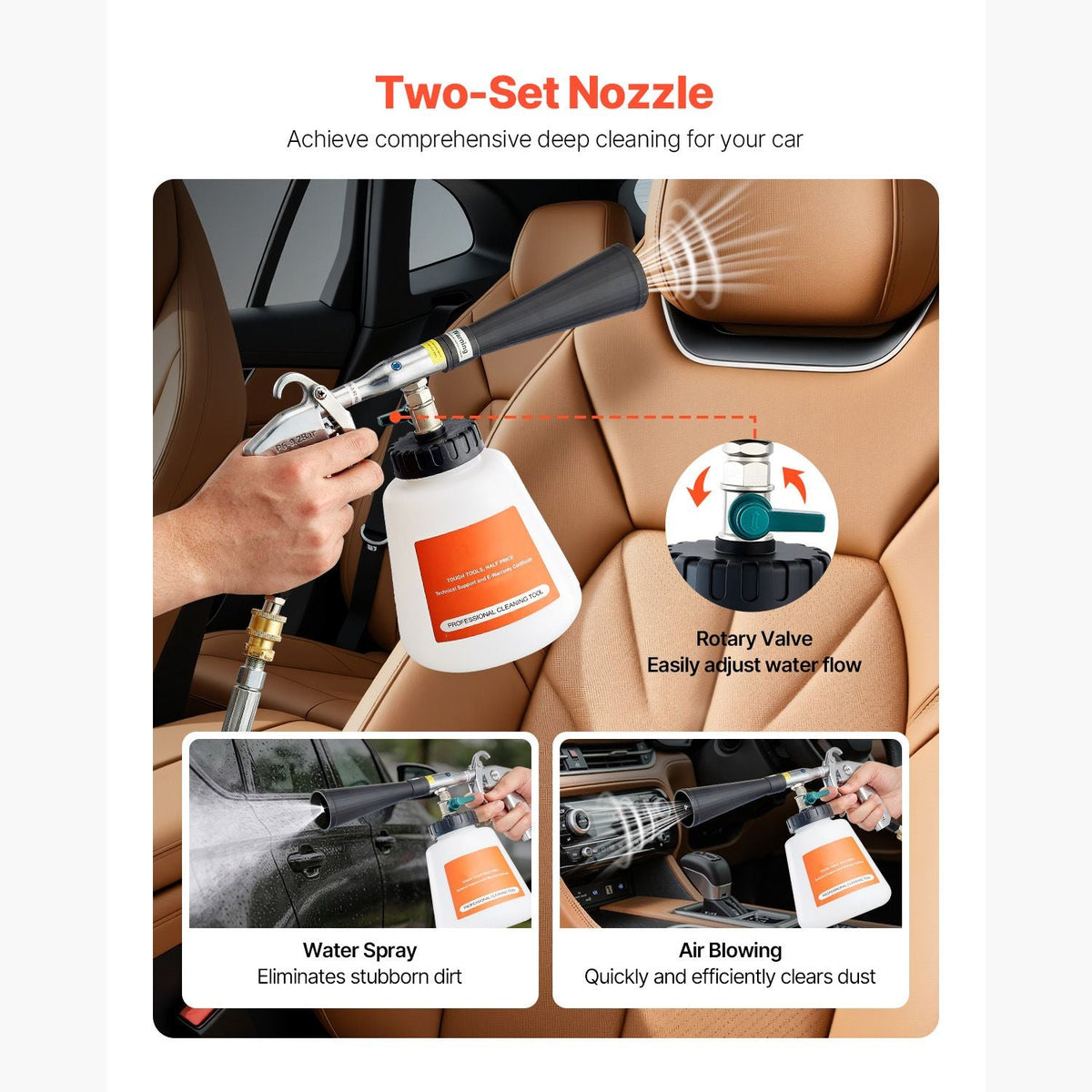 Car Cleaning Gun, 6-9.2 Bar High-Pressure Air Blow Gun with 2 Set Nozzles & 1L Liquid Bottle, Vortex Cleaning Gun, Quickly Blasts Dirt and Dust from Surface, Suitable for 1/4 NPT Air Compressor