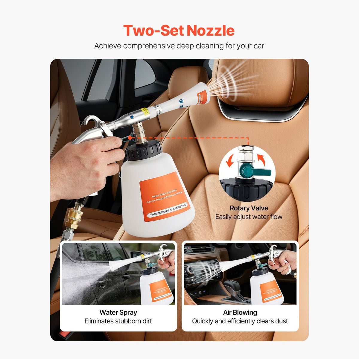 Car Cleaning Gun, 6-9.2 Bar High-Pressure Air Blow Gun with 2 Set Nozzles & 1L Liquid Bottle, Vortex Cleaning Gun, Quickly Blasts Dirt and Dust from Surface, Work with 1/4 NPT Air Compressor