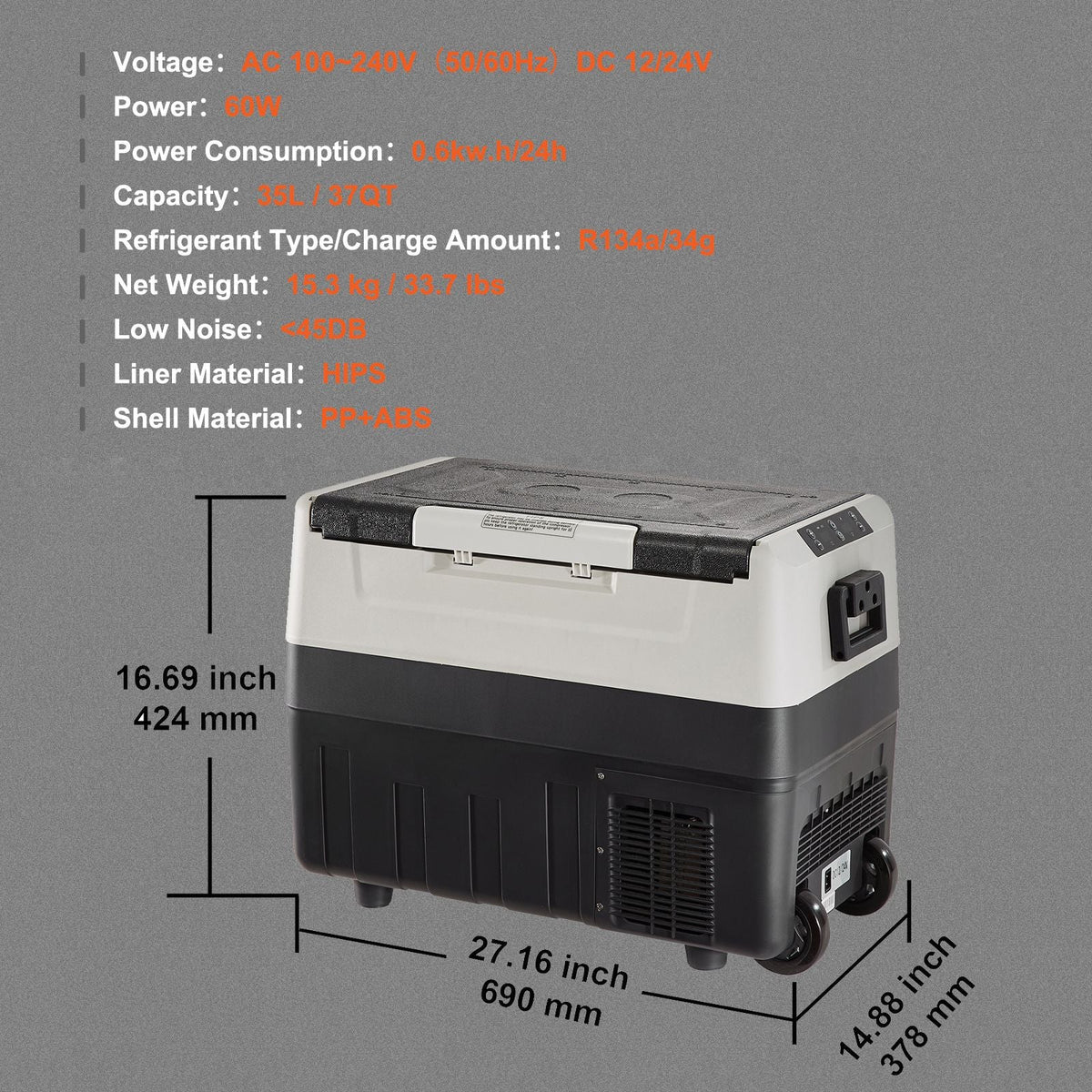 Car Refrigerator, 12 Volt Car Refrigerator Fridge, 37 QT/35 L Dual Zone Portable Freezer, -4-50 Fahrenheit Adjustable Range, 12/24V DC and 100-240V AC Compressor Cooler for Outdoor, Camping, RV