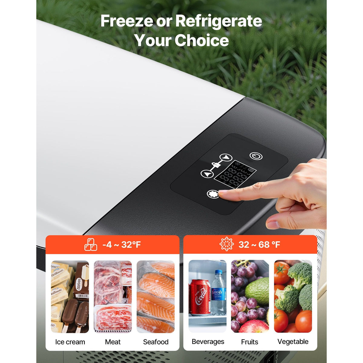 Car Refrigerator, DC 12/24V AC100-240V Compressor Electric Cooler, -4°F to 68°F Car Fridge with APP Control, 16 QT Cars Freezer for RVs, Campsites, Boats, Camping, Fishing, 60W Portable Freezer