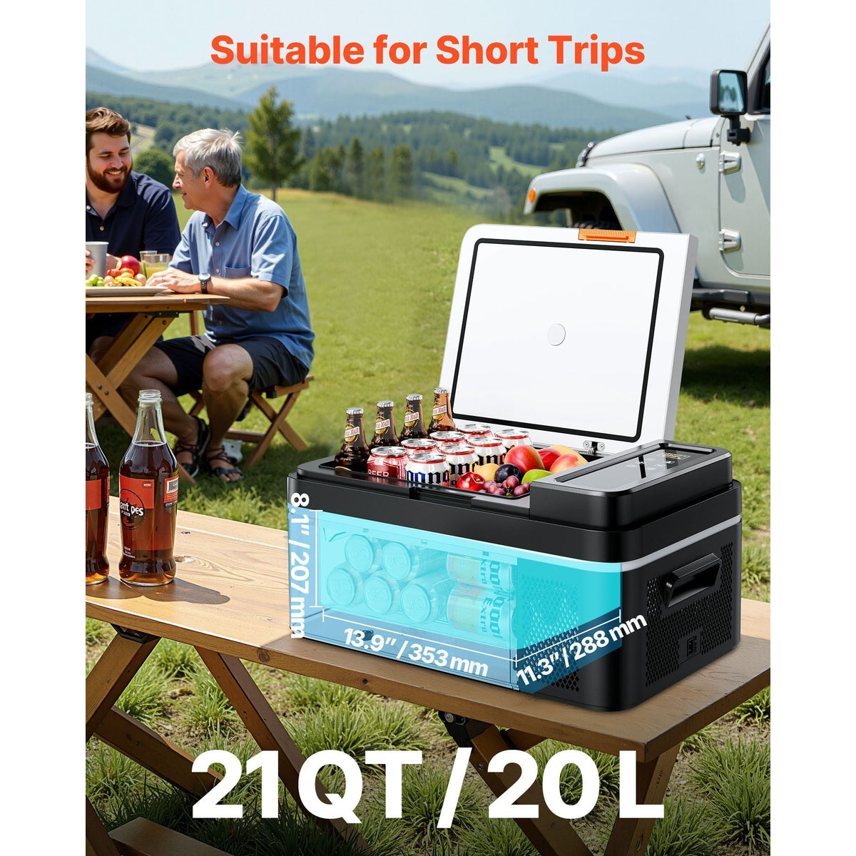 Car Refrigerator, DC 12/24V AC100-240V Compressor Electric Cooler, -4°F to 68°F Car Fridge with APP Control, 21 QT Cars Freezer for RVs, Campsites, Boats, Camping, Fishing, 60W Portable Freezer