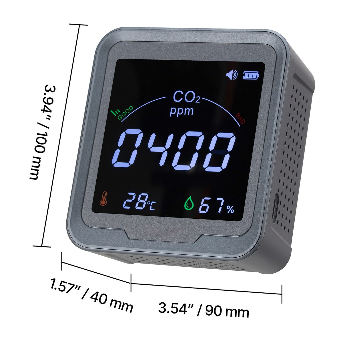 Carbon Dioxide Monitor, CO2 Controller with Temperature and Humidity Display, NDIR Sensor, Carbon Dioxide Detector for Bedside, Home, Office, Car, Lightweight & Portable