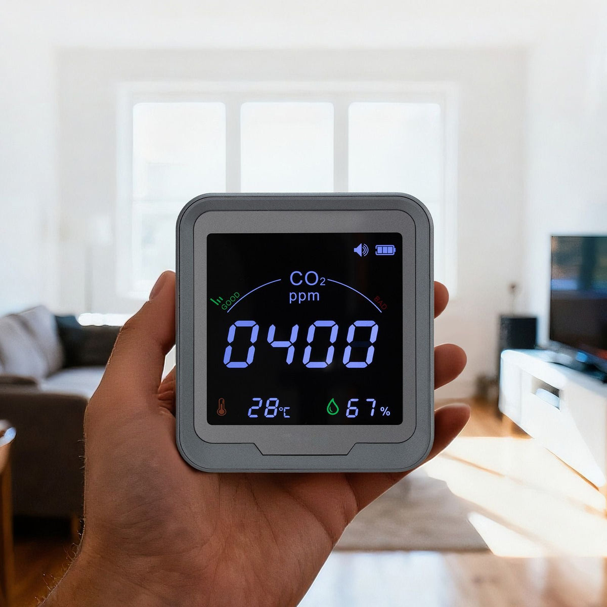 Carbon Dioxide Monitor, CO2 Controller with Temperature and Humidity Display, NDIR Sensor, Carbon Dioxide Detector for Bedside, Home, Office, Car, Lightweight & Portable