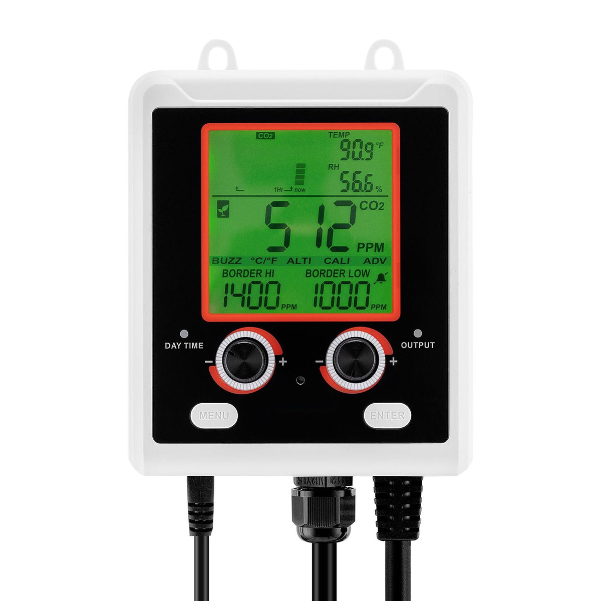 Carbon Dioxide Monitoring Controller, Dual Outlets Carbon Dioxide Controller, CO2 Meter Monitor Day and Night Detection Feature, NDIR CO2 Sensor for Green House, Laboratories, Classrooms, Home