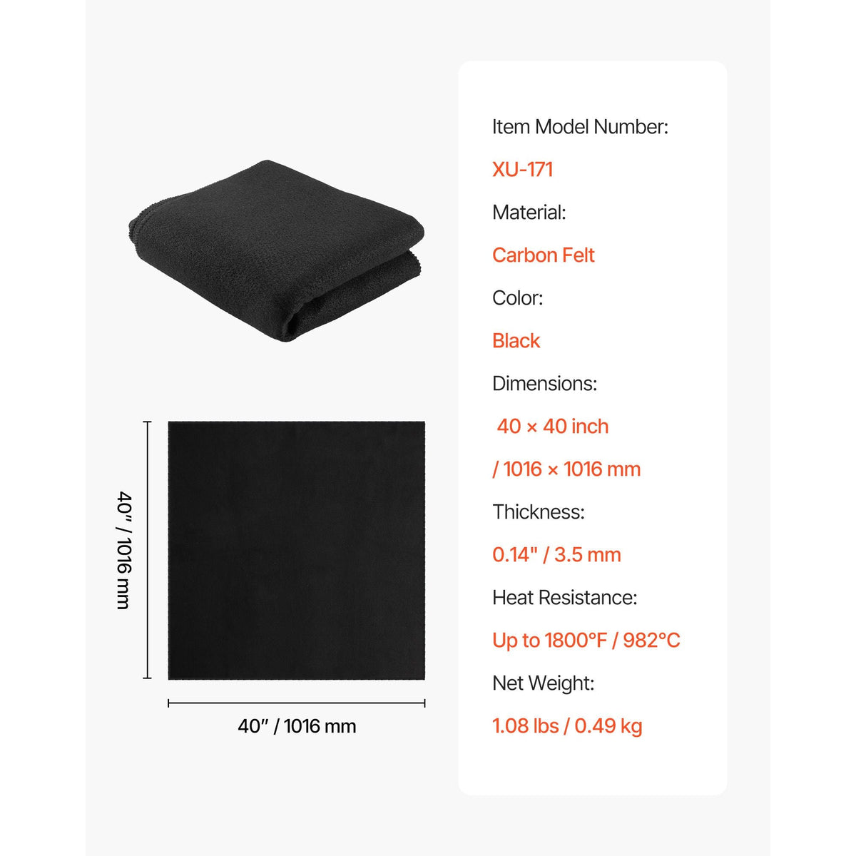Carbon Felt Welding Blanket, 40" x 40" Flame Retardant Welding Blanket, Up to 1800 Fahrenheit Heat Resistant Safety Protection Blanket, 3.5mm Thickened Carbon Fiber Fireproof Insulation Mat Pad