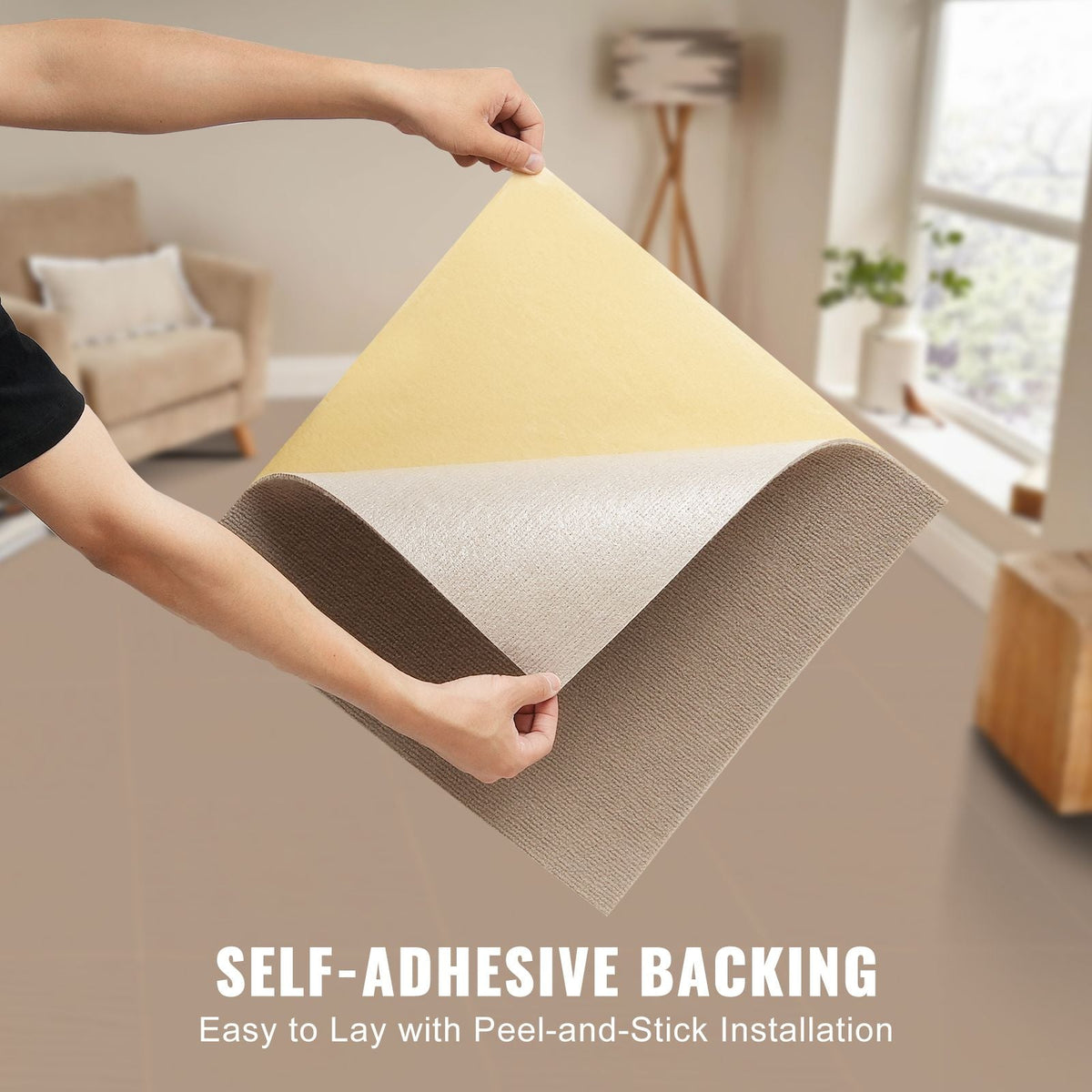 Carpet Tiles Peel and Stick, 18' x 18' Squares Self Adhesive Carpet Floor Tile, Soft Padded Carpet Tiles, Easy Install DIY for Bedroom Living Room Indoor Outdoor (10 Tiles, Light Brown)