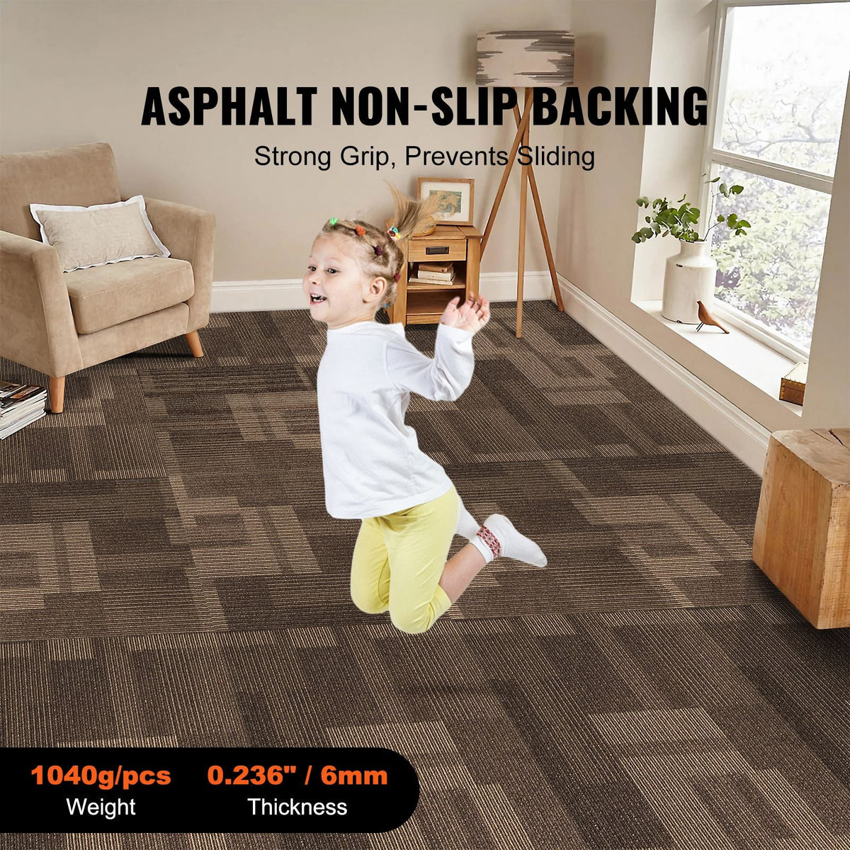 Carpet Tiles Reusable, 24"x 24"Carpet Squares With Padding Attached, Soft Padded Carpet Tiles, Easy Install DIY for Bedroom Living Room (24Tiles, Mixed Brown)