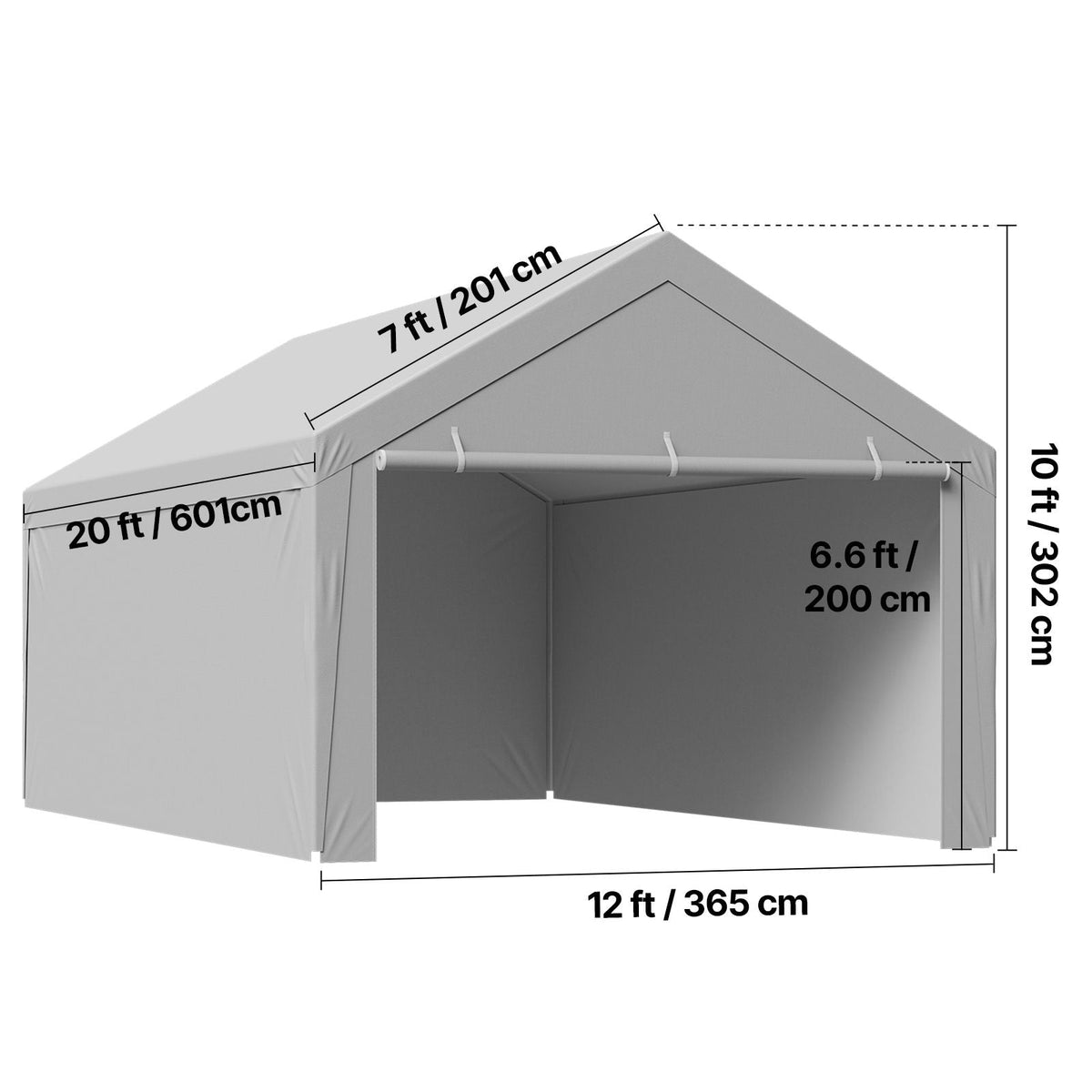 Carport Replacement Canopy, 12 x 20 ft Potable Garage Tent Top Tarp with Sidewalls, UV-Resistant & Waterproof, Heavy Duty Car Shelter Tarp with Ball Buggees, Grey, Frame Not Included