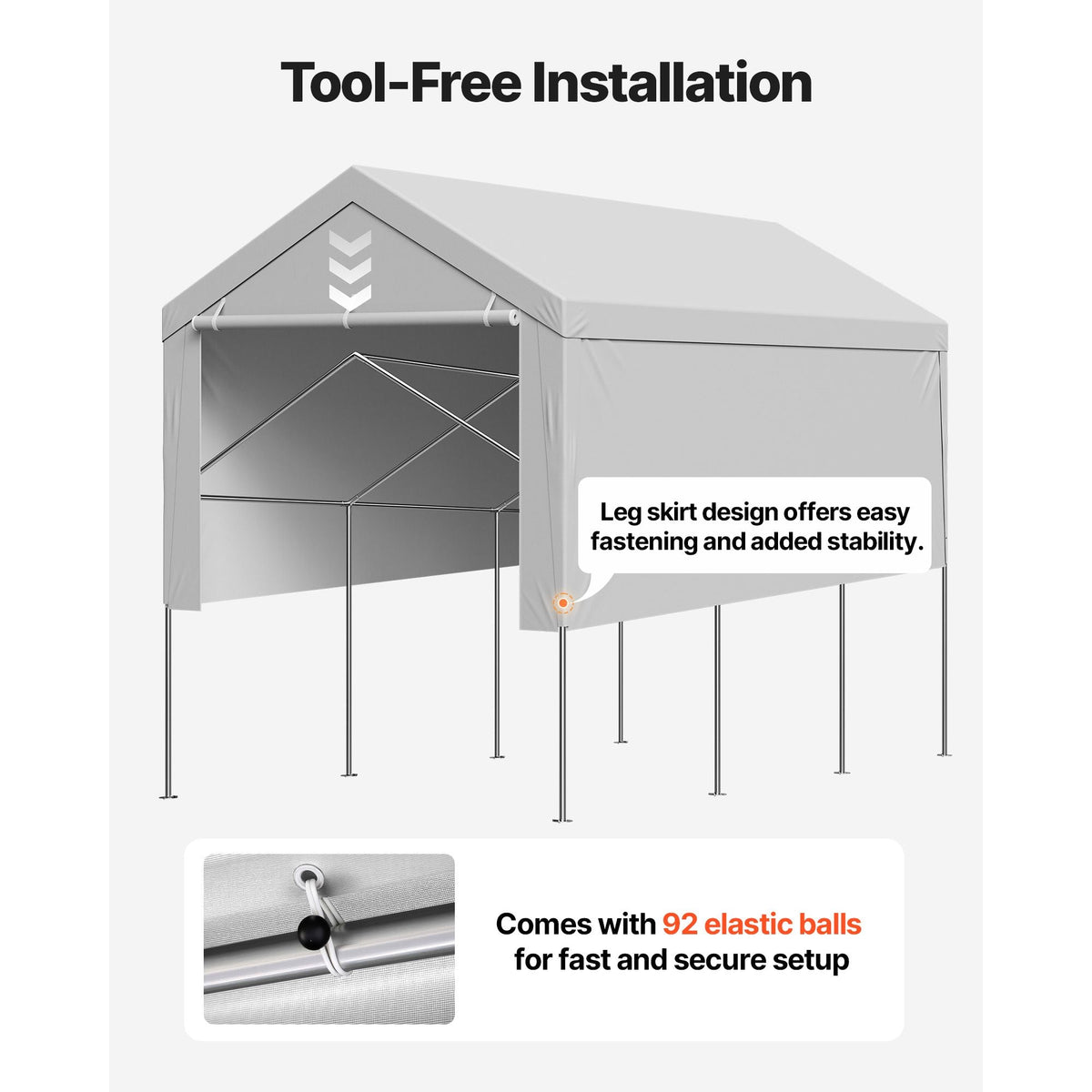 Carport Replacement Canopy, 13 x 20 ft Potable Garage Tent Top Tarp with Sidewalls, UV-Resistant & Waterproof, Heavy Duty Car Shelter Tarp with Ball Buggees, Grey, Frame Not Included
