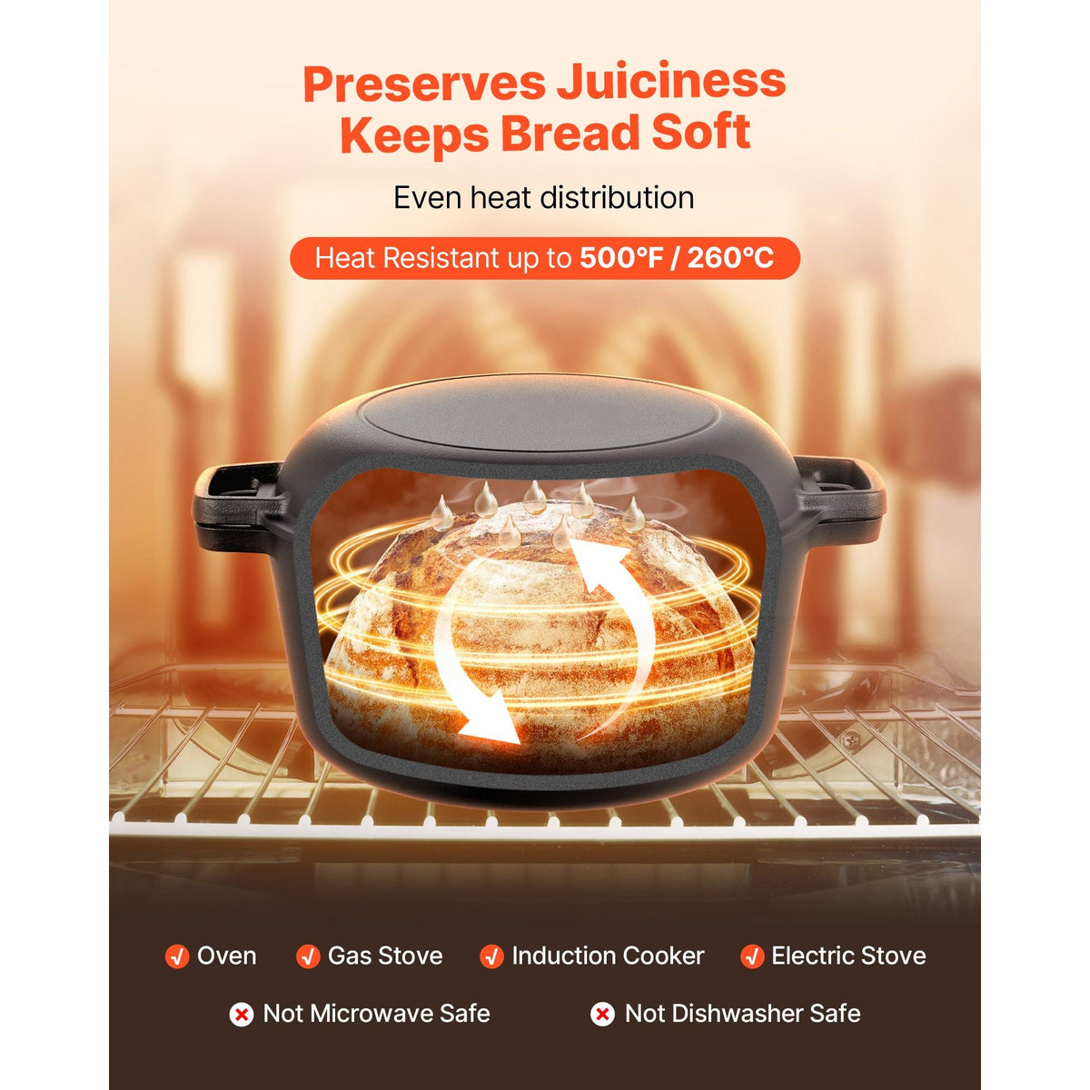 Cast Iron Dutch Oven, 2-in-1 Pre-Seasoned Pot with Skillet Lid, 5QT Cookware Pan with Proofing Basket, Bread Baking Accessories, Bread-Oven Compatible 500Fahrenheit