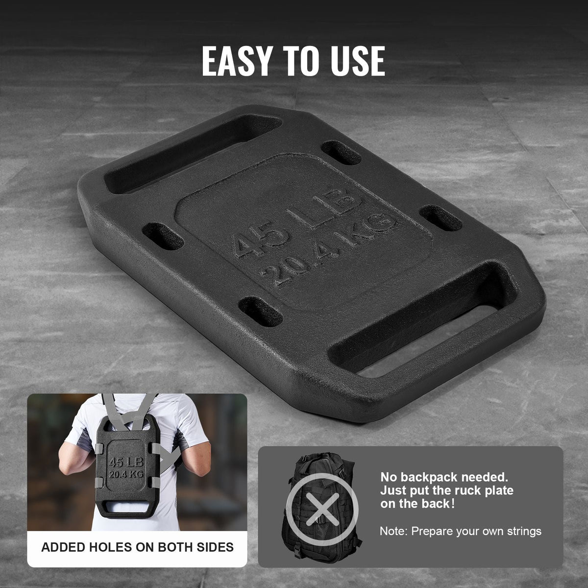 Cast Iron Ruck Weights, 45LB Single Ruck Plate, Weighted Weights for Rucking, Solid Ruck Plate Weight for Rucking, Swings, Squat, Strength Training, Weightlifting, Fitness Workout