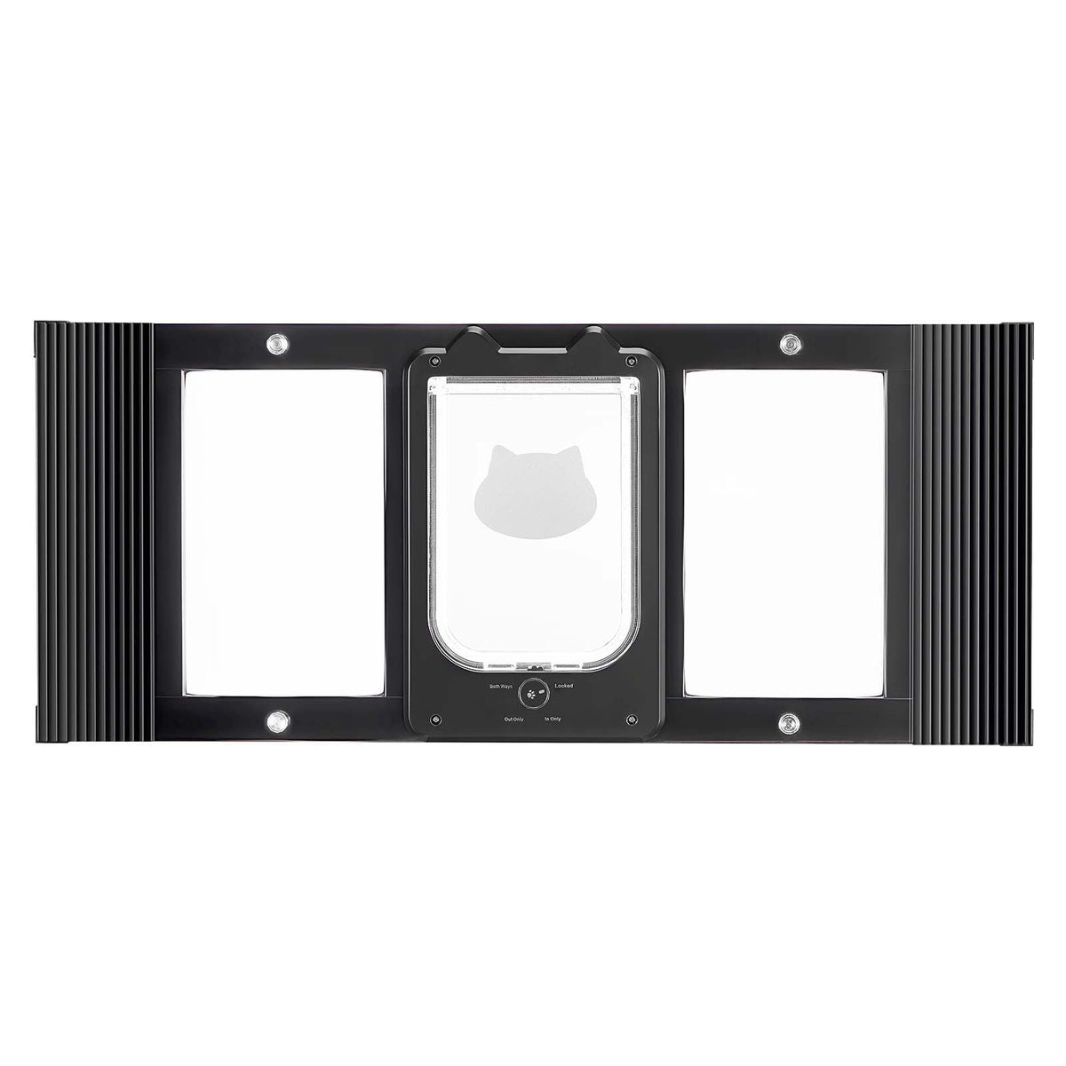 Cat Door for Window, Adjustable to Fit Window Width 31"-36", 4 Secure Lock Modes, Aluminum Frame and High-Transparency Glass, Magnetic Closure, Weatherproof Quick-Fit Pet Door for Cats, Black