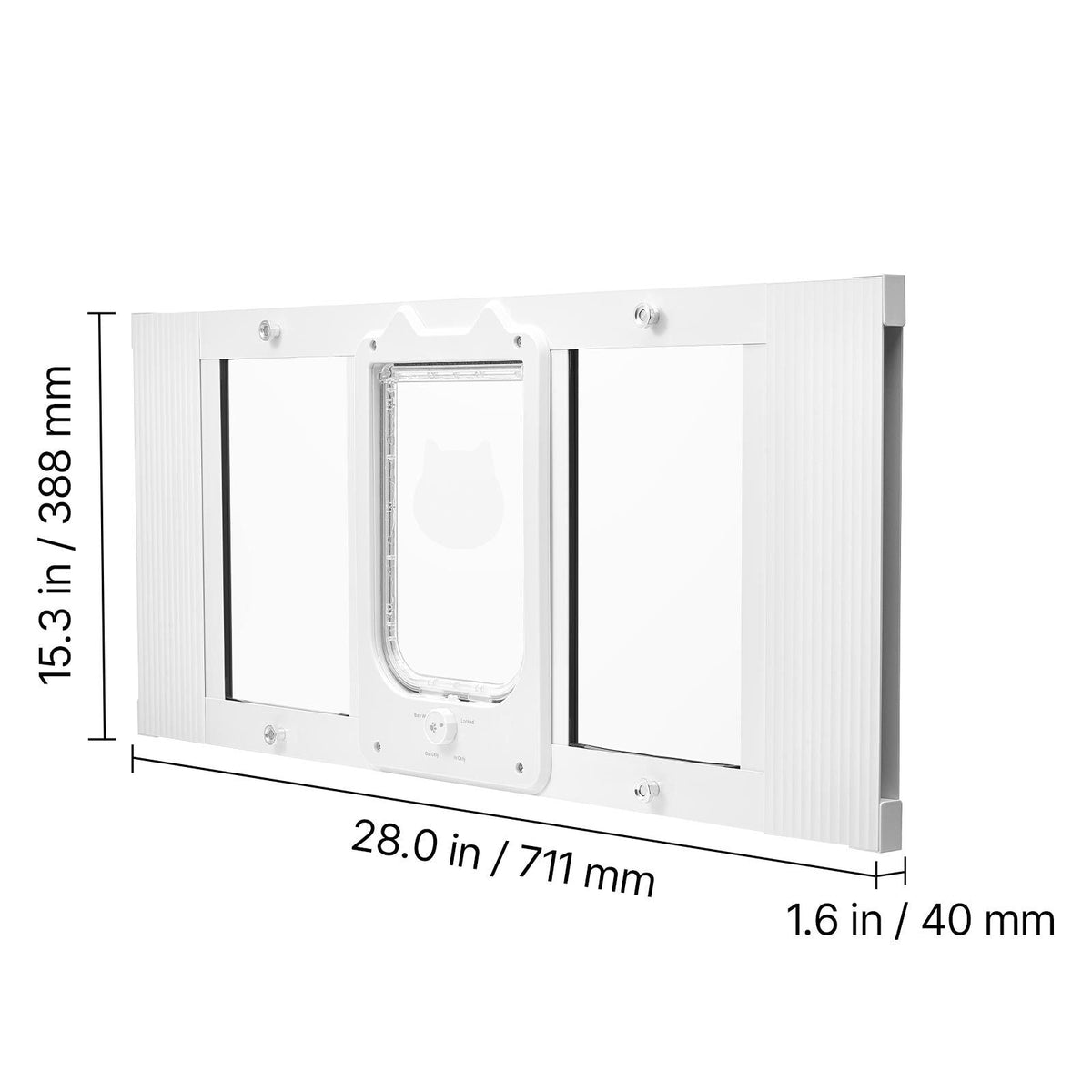 Cat Door for Window, Adjustable to Fit Window Width 31"-36", 4 Secure Lock Modes, Aluminum Frame and High-Transparency Glass, Magnetic Closure, Weatherproof Quick-Fit Pet Door for Cats, White