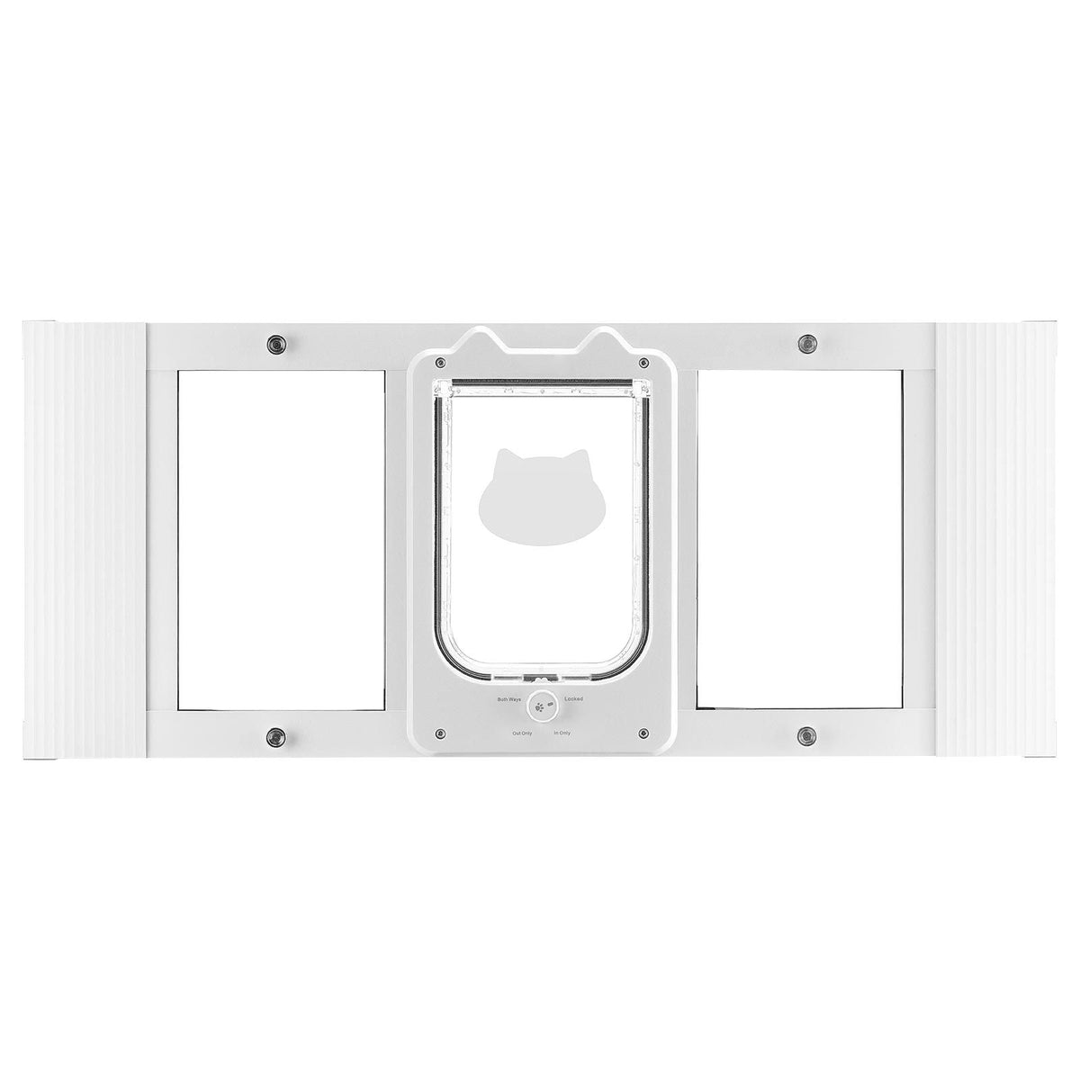 Cat Door for Window, Adjustable to Fit Window Width 31"-36", 4 Secure Lock Modes, Aluminum Frame and High-Transparency Glass, Magnetic Closure, Weatherproof Quick-Fit Pet Door for Cats, White