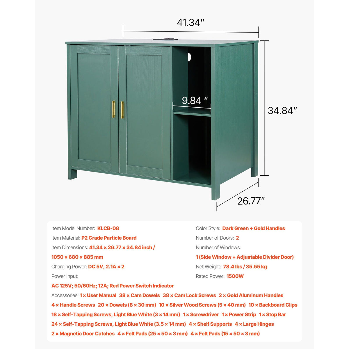 Cat Enclosure, 41.3 in Self Cleaning Litter Box Cabinet, with Drawer & Detachable Divider, Automatic Litterbox Enclosure with Built-in Power Outlet, Fits Most Smart Litterboxes