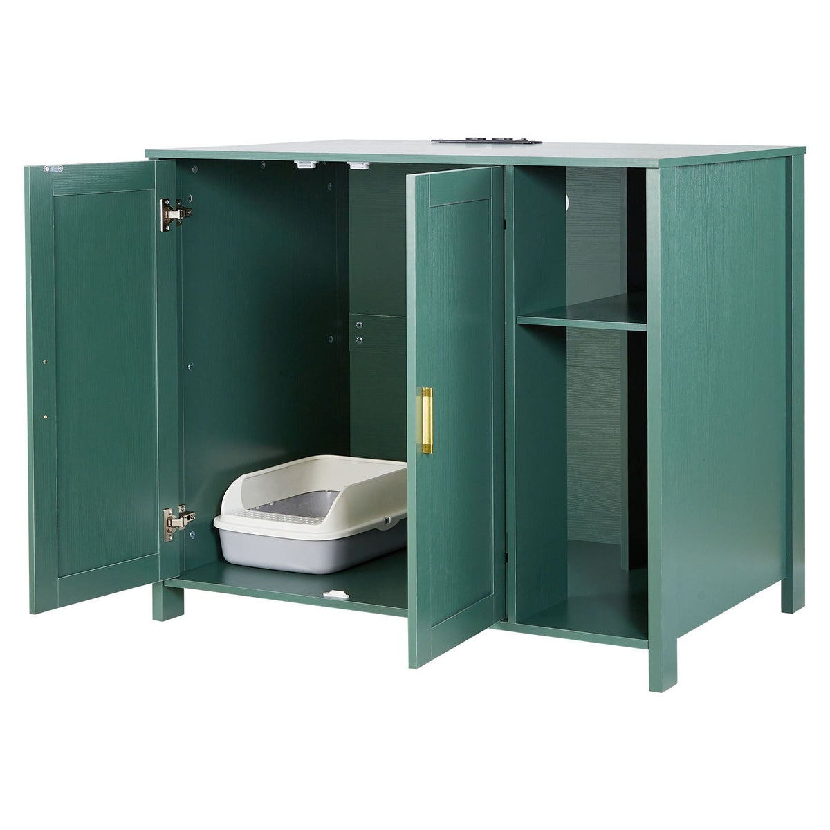 Cat Enclosure, 41.3 in Self Cleaning Litter Box Cabinet, with Drawer & Detachable Divider, Automatic Litterbox Enclosure with Built-in Power Outlet, Fits Most Smart Litterboxes