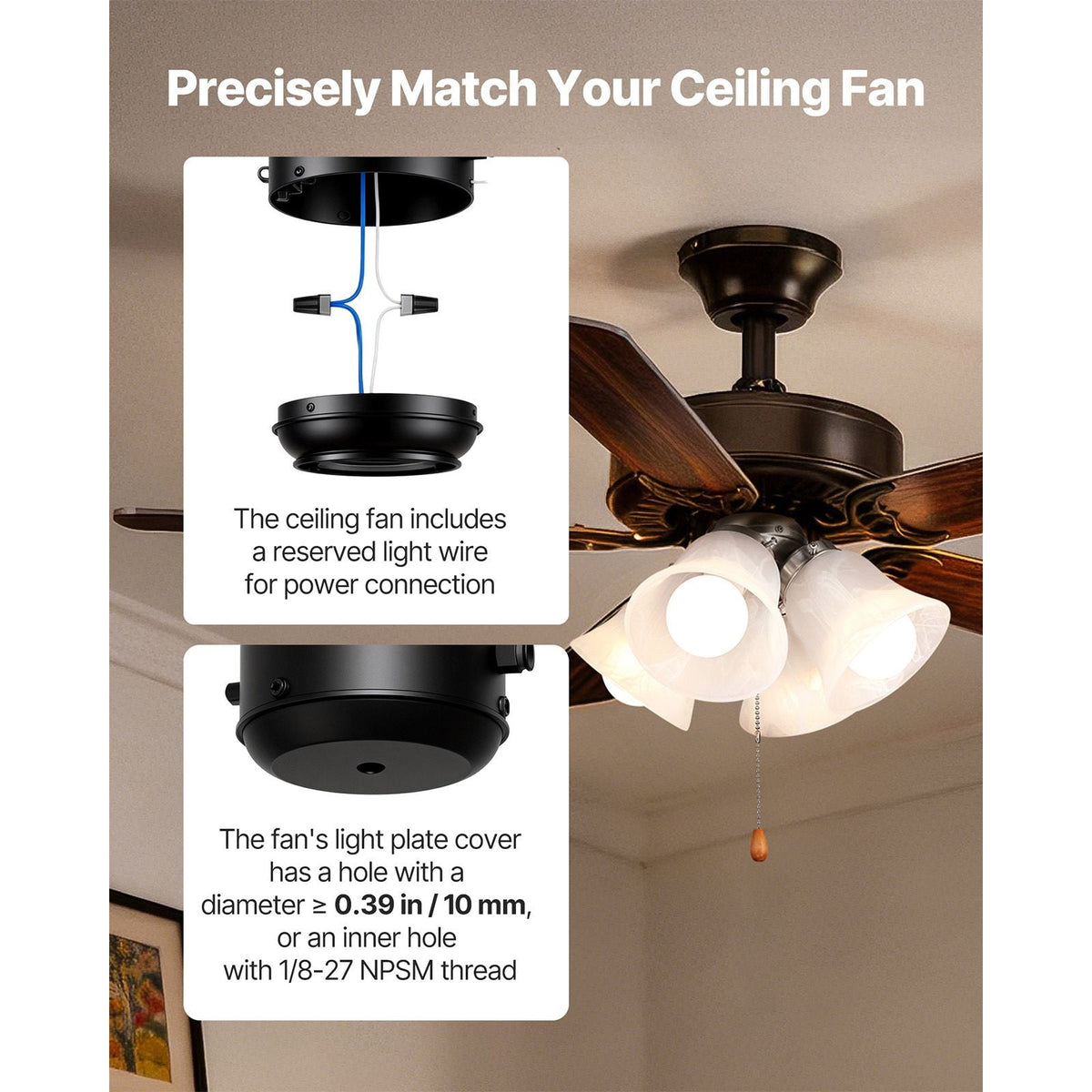 Ceiling Fan Light Kit, Four-Light 3000K 750lm Fan Light Kit with Pull Chain, Replacement Light Fixture for Living Room, Bedroom, Home Decor, Cloud White Glass Shade Brushed Nickel, Floral Shape