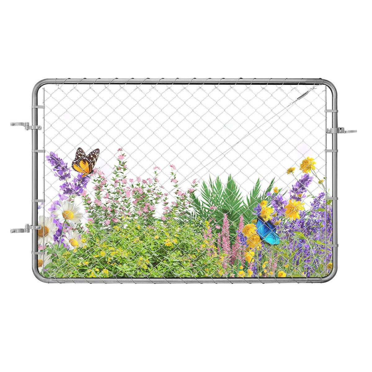 Chain Link Fence Gate, 72 x 48 in, Adjustable Chain Link Fence Panel, Fit 2.2-6 ft (W) x 6 ft (H) Garden Fence Gate Opening, Rust-Resistant Galvanized Fencing Gate for Farm, Posts Not Included