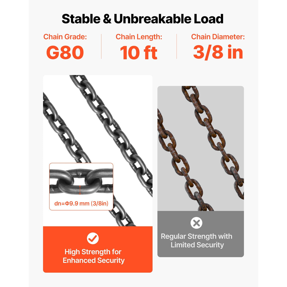 Chain Sling, 3/8 in x 10 ft Lifting Chains with 4 Leg Grab Hooks, Heavy Duty G80 Alloy Steel Lifting Sling, 22900LBS Capacity, Adjustable Engine Chain Hoist Lifts for Cargo Security Towing