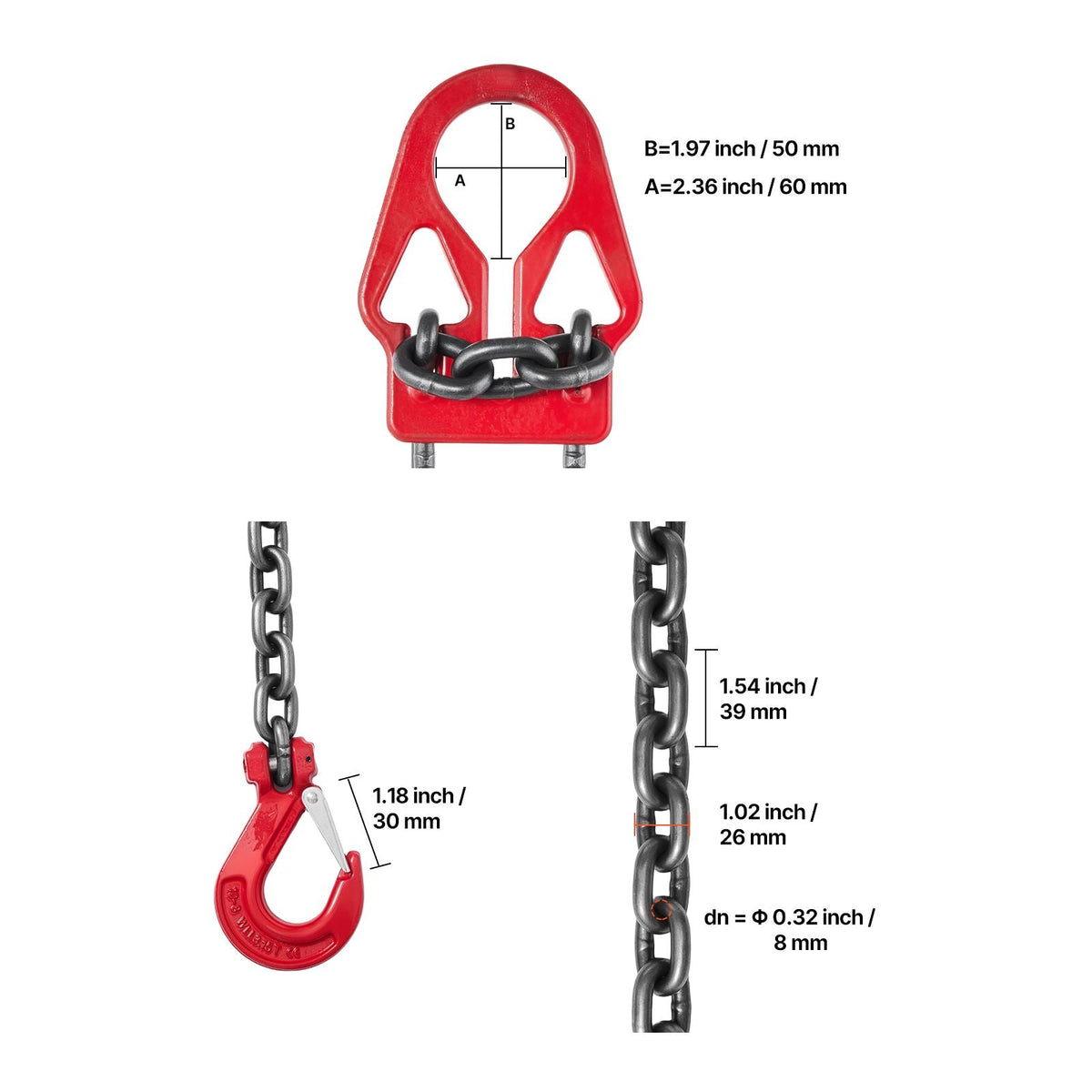 Chain Sling, 5/16 in x 10 ft Lifting Chains with 2 Leg Grab Hooks, Heavy Duty G80 Alloy Steel Lifting Sling, 7000LBS Capacity, Adjustable Engine Chain Hoist Lifts for Cargo Security Towing